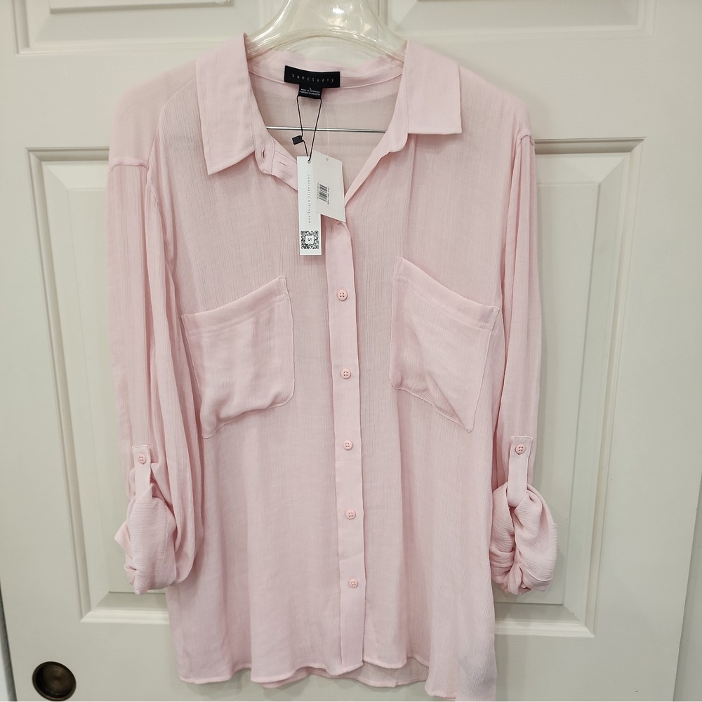 NWT Sanctuary Large Pink Button up Blouse Long Sleeve Style CB1734VNO